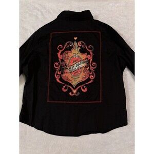 Harley Davidson Long Sleeve Button Shirt Black Womens XL Ladies Y2K Motorcycles